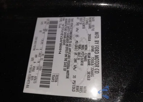 2010 Ford F-150 Fx4/Lariat/Xl/Xlt z USA, uszkodzony, nr VIN 1FTFX1EV2AFB60914